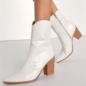 White Croc-Embossed Ankle Boots, New never worn